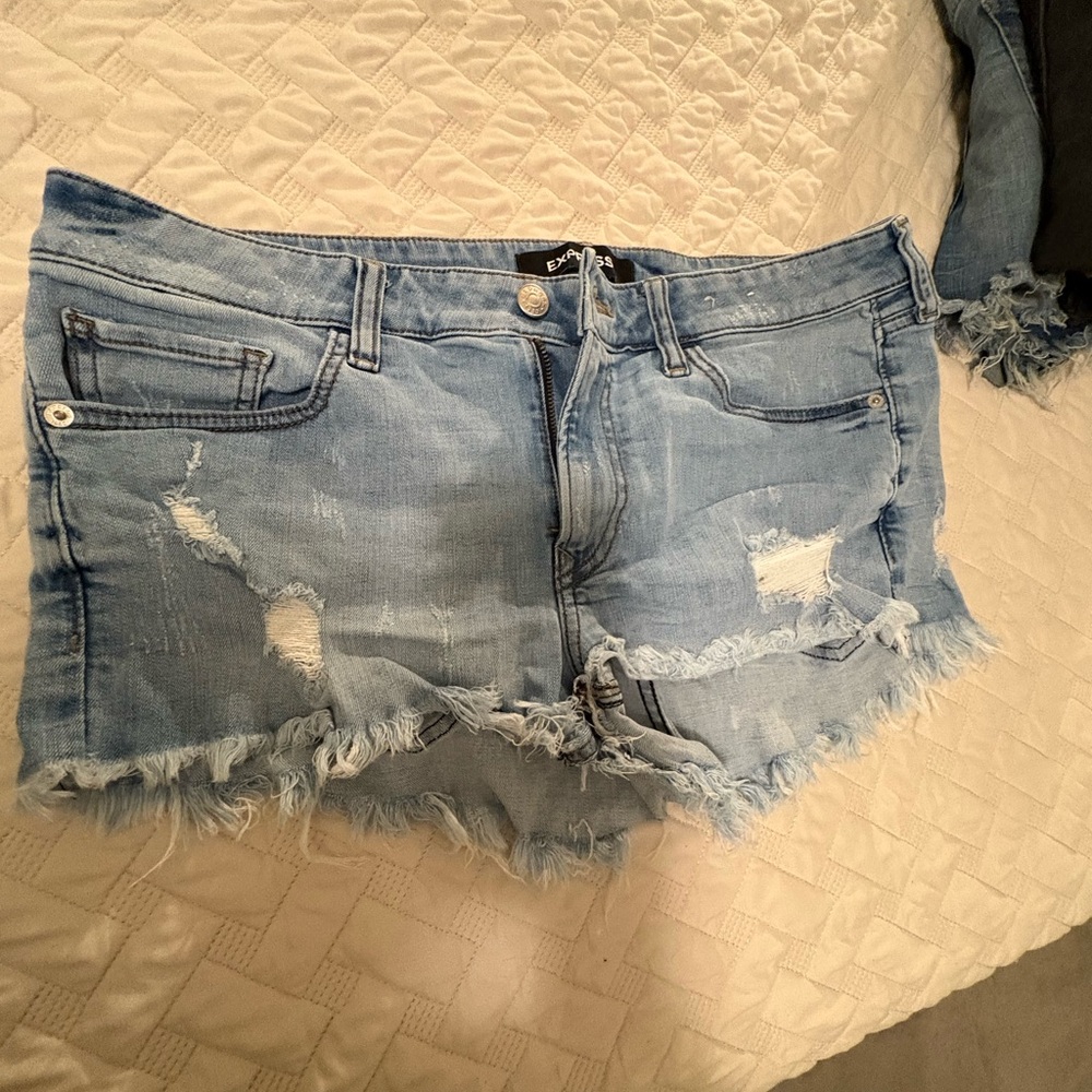 Express Distressed Light Blue Denim Shorts